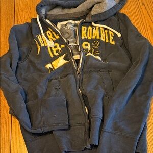 Abercrombie & Fitch Heavyweight Dark Blue Hoodie with Yellow Details